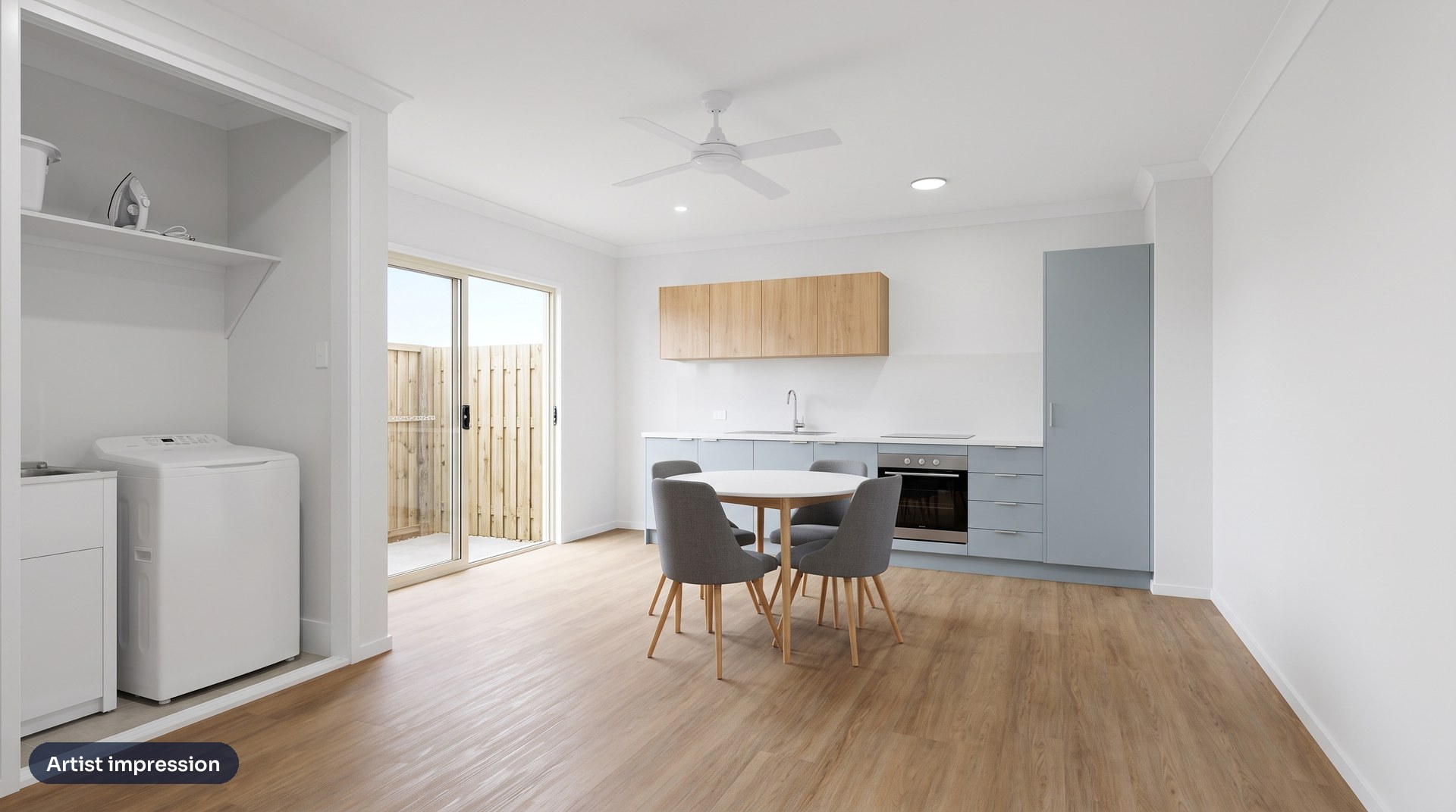 Artist impression of the shared kitchen and dining space at Nandala Drive